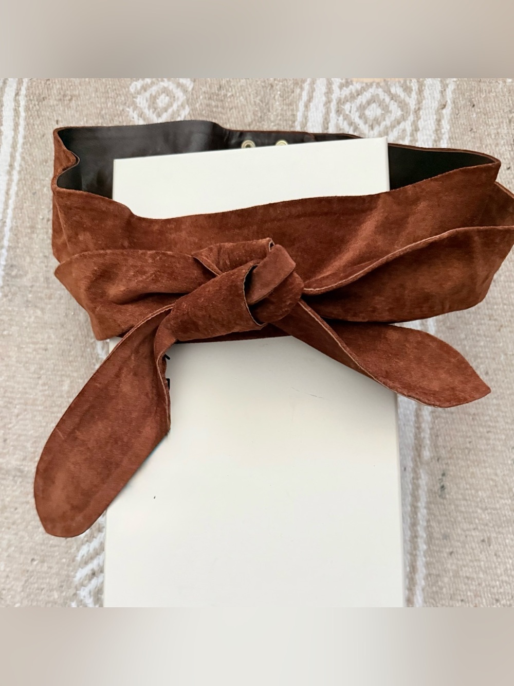 Vintage Suede Leather Tie-Waist Belt in Burnt Russet Warm Brown 28-29”